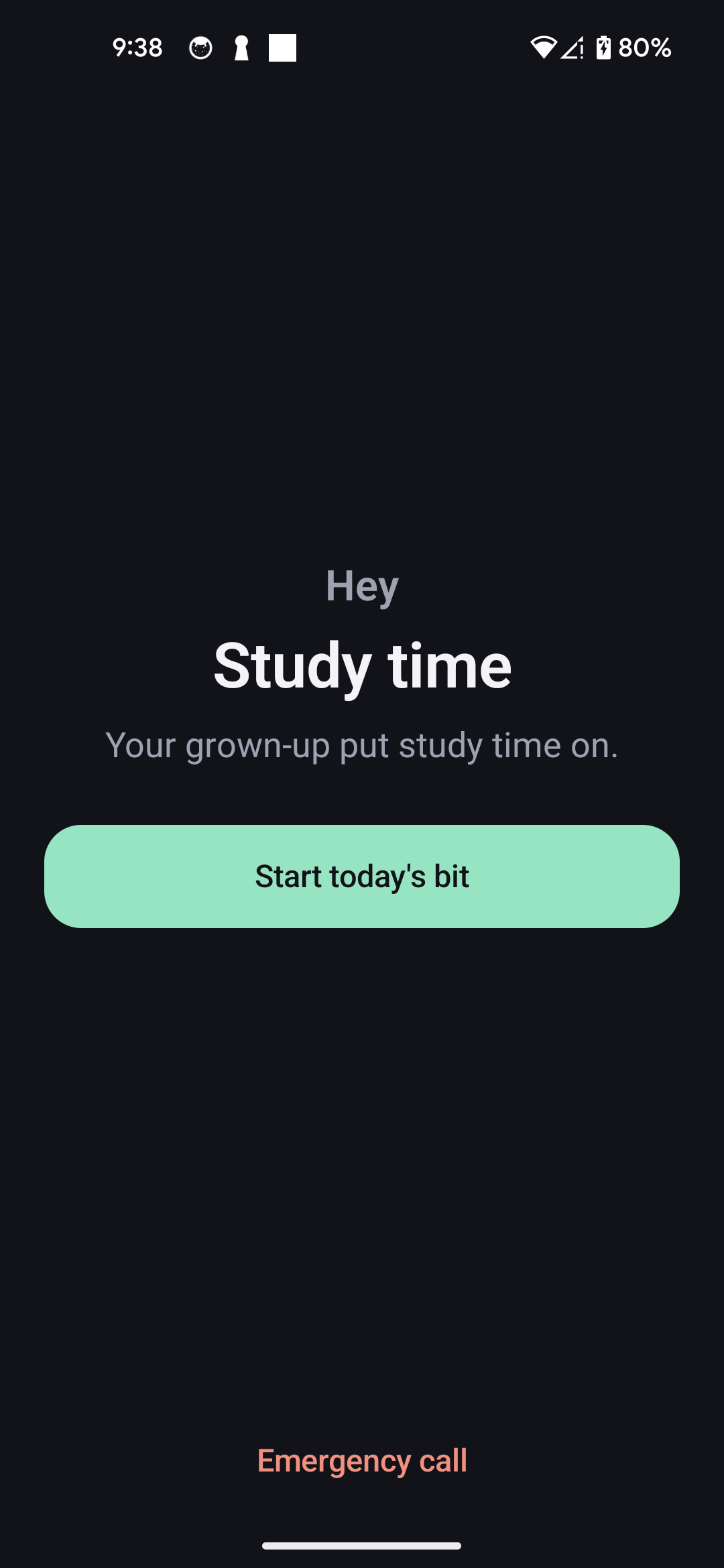 The lock screen during study time, showing what has to be done to open the phone